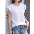 半袖Tシャツ レディース インナー 丸首 フリル 細身 ゆったり 着痩せ 薄手 おしゃれ 無地 通勤 通学 シンプル カジュアル オシャレ 夏物 春夏 新作 送料無料