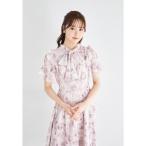 ボウタイリボン付きオープンショルダーフラワープリントプリーツワンピース【fabery ファベリー】8月30日 (金)再販決定☆