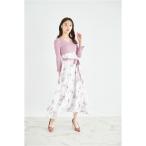ウエストりぼん付きパワーショルダーリブニット×フラワープリントドッキングワンピース 1月25日(土)10:00~再販決定☆