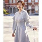 ショッピングフリル ウエストリブ切り替えフリルスリーブボンディングフーディワンピース tocco closet(トッコクローゼット)