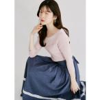 裾レース装飾バックレースアップタックボリュームフレアデニムスカート 《DenimCollection》