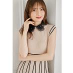 2WAYフラワーレース襟付き配色ラインプリーツニットワンピース【necely ネセリー】《tocco closet luxe》《Summer→Autumn2025》