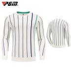 PGM 新作　秋冬用　ゴルフメンズウェア　メンズウェア　長袖セーター　ニット　丸襟　ウール　保温　あたたかい　ストライプ柄　こすれに強い　おしゃれ