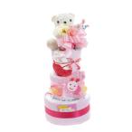 ホワイトベアおむつケーキ3段 ピンク T-2026-10000P(A4) ギフト包装・のし紙無料