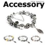 ブレスレット レディース 安い メンズ ストーン 石 チェーン チャーム シルバー風 ユニセックス アクセサリー 花 TOKYO9