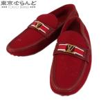  Louis Vuitton LOUIS VUITTON обувь для вождения красный парусина кожа Loafer LV Logo 8 1/2 мокасины мужской 101719846