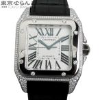 カルティエ サントス100LM WM500451 ホワイト K18WG クロコダイルレザー ダイヤモンド 金無垢 サントスドゥカルティエ 箱付き 腕時計 メンズ 自動巻 101835649