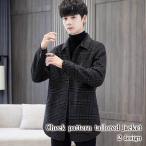 ステンカラーコートメンズチェック柄...