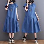 ショッピングワンピース 夏 レディース デニムワンピース  レディース  半袖 カジュアル ロングワンピース 夏新作ミモレ丈 ゆったり 体型カバー 大きいサイズ  可愛い おしゃれ
