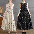 マキシワンピース  レディース 夏 ワンピース ノースリーブ  ワンピース ロング丈 フレア Aライン ゆったり 体型カバー 30代 40代 50代