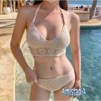 水着 ビキニ スイムウェア パッド付き レース クロシェ 編み込み 伸縮性 胸元 谷間 セット 上下セット 2点セット ツーピース お得 かわいい 大人可愛い