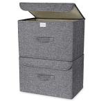 DIMJ 収納ボックス 収納ケース ふた付き 折り畳み 防塵 大容量 綿麻 衣類 おもちゃん 書類 2点セット (グレー)