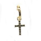 (片側販売)K18 18金 メンズピアス ブラックダイヤ0.1ct 本体10mm×7mm フープ直径10mm