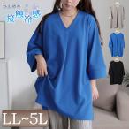 大きいサイズ レディース チュニック Vネック ドルマン タック 5分袖 接触冷感 夏コーデ 夏 秋 春 LL 2L 3L 4L 5L ブラック 黒 ブルー 青 グレー 体型カバー