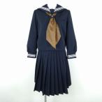 セーラー服 スカート スカーフ 上下3点セット 150A 冬物 白3本線 女子 学生服 高知野市中学 紺 制服 中古 ランクC NA1998