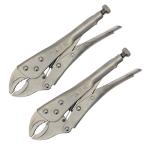 ロッキングプライヤー バイスプライヤー 10インチ 225mm ペンチ 曲線あご 2本セット  切削加工 鈑金 溶接 固定 締付 工具 DIY