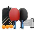 ポータブル 卓球セット 卓球 ピンポン ネット ラケット 卓球ボール(ラケット×2本 伸縮ネット ボール×6個)収納バッグ付き シェークハンドラケットセット