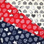 生地 布 ハートにゃんこ 猫 ほっこり動物柄 和柄 シーチング 綿100％ 約110cm幅 KW1700-2 ゆうパケット2.5ｍ対応 10cm単位価格