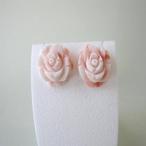 ピンク珊瑚薔薇の花ピアス直結K18...