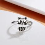 Sterling Silver Animals Raccon Ring Adjustable Open Ring Jewelry for W