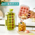 製氷皿 アイス型ボトル 製氷器 製氷ケース アイスキューブ 2in1製氷皿&水筒 蓋とストロー付き 小さなアイスメーカーカップ 携帯便利 ウイスキ