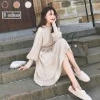 春 夏 ニットワンピ バルーンスリーブ レディース ワンピース ニット ロングワンピ ケーブル編み ニットワンピース レトロ ポンポン付き 長袖ワンピース