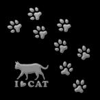 猫 蒔絵シール love cat 「ラブキャット(足跡) 銀」