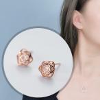 ショッピングリモートワークアクセサリー ピアス レディース 18K 金属アレルギー対応 小さめ シルバー925 薔薇 バラ 花 フラワー 透かし ピンクゴールド 1粒 オフィス 仕事 プレゼント