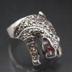 J147 ルビー? ピンクスピネル? 925刻印 リング 大ぶり マーカサイト マルカジット 豹 ヒョウ デザイン シルバー 指輪 16号