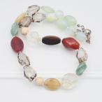 J235 カラーストーン アゲート 瑪瑙 メノウ 木製 ネックレス マルチカラー デザイン シルバー