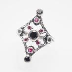 M732 オニキス ルビー? ピンクスピネル? 925刻印 リング デザイン シルバー 指輪 ヴィンテージ 14号