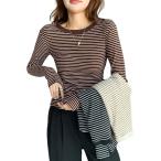 カットソー レディース 長袖 ボーダーTシャツ クルーネック 丸首 トップス スリムフィット シンプル 無地 インナー 重ね着 秋 冬 カジュアル 大人可愛い