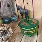 } Чехия производства Vintage * старый золотая краска bohe mia стекло с ножками крышка предмет * зеленый зеленый стекло * коробка для выпечки миска горшок * Vintage * античный * Old *bro can to