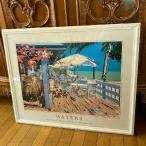 ≫90s ヴィンテージ*Eizin Suzuki 鈴木英人*大判 額装 アート ポスター 65×80cm*Sea Side Bar*大型 特大*海 ビーチ 青空 花*ビンテージ