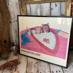 ≫90s ヴィンテージ*KUNIO SATO 佐藤 邦雄*大判 額装 アート ポスター 52×62cm*ANIMALS GALLERY*大型*キャット 猫 ねこ ネコ*ビンテージ