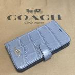 コーチ　iPhoneXRケース coach 手帳型ケース クロコ調のレザーカード 3枚 収納 ミスト/75874 MIS