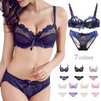 ブラジャー ショーツ セット 下着女性 セクシー ランジェリー ノンパッドブラ パッド無し解放感  エロい レディース インナー 透け感 総レース 7カラー Eカップ