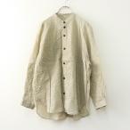 ショッピングローン 美品 フィルマム FIRMUM 1/80スターチコットンストライプローンスタンドカラーラグランスリーブシャツ XS ベージュ【2400014498561】