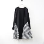 美品 2023SS ビアズリー BEARDSLEY ギンガムチェック切替フレアチュニックワンピース F ブラック/チュニック【2400014524482】