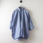 45R 45rpm フォーティファイブアール スーピマオックスのビッグシャツ＼ブルー ギンガムチェック ブラウス 半袖 ワイド【2400014571769】