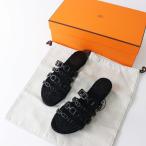 ショッピングエスパドリーユ 人気アイテム エルメス HERMES アンコーヌ シェーヌダンクル エスパドリーユサンダル 37/約23.5 ブラック┃黒【2400014585773】