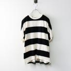 美品 2021SS ホームスパン homspun 天竺太ボーダー 半袖プルオーバー F＼ブラック オフホワイト ドルマン Tシャツ【2400014639117】