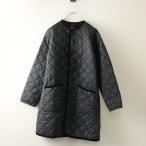 美品 ラベンハム LAVENHAM EVESHAM ノーカラーキルティングコート 38＼ブラック系 ロング ジャケット イブシャム【2400014654783】