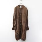 【期間限定価格】美品 アーメン ARMEN UTILTY BANDED COLLAR LONG SHIRTS 3＼ブラウン ストライプ バンドカラーロングシャツ ワンピース【2400014686357】