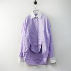 2023SS MADE IN ITALY ロエベ LOEWE ショートストライプシャツ 32｜ライトパープル ヘムデザイン ブラウス【2400014729979】