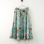 美品 2022年 ピンクハウス PINK HOUSE ギンガムうさぎプリント 綿ローン 前ボタン フレアスカート ブルー┃フリル【2400014733822】