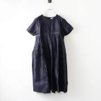 ショッピングチュニック 【期間限定価格】美品 ヴェリテクール Veritecoeur デニムボックスプリーツワンピース F ネイビー┃バックオープン 半袖チュニック【2400014744668】