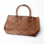 美品 ファロルニ FALORNI レザー イントレチャート トートバッグ ｜ブラウン 編み込み ボッテガ製造ブランド【2400014763058】