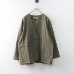 美品 2024AW エヴァムエヴァ evam eva コットンリネンジャケット M＼グレージュ Vネック 羽織り【2400014784435】