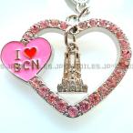 ラインストーン ハート アイ ラブ バルセロナ サグラダファミリア キーホルダー スペイン 日本未発売 お土産